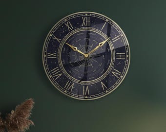 Sternbild Uhr, Astrologie Wanduhr, Sternzeichen Wanduhr, Astronomische Uhr, Celestial Decor, Sonne und Mond Uhr, Mond Wanduhr