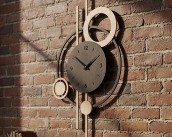 Reloj de pared de madera moderno, reloj de pared grande, reloj de pared geométrico, reloj de pared de mediados de siglo, diseño escandinavo, reloj de gran tamaño.