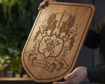 Personalisierte Familienwappen Plakette, Benutzerdefinierte Wappen Schild, Familie Heraldik Holzschild, Nachname Schild Dekor, Erbwandschild