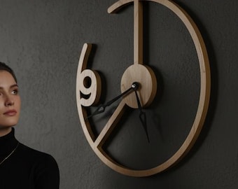 Modern Wall Clock, Large Wooden Wall Clock, Minimalist Wall Clock, Silent Wall Clock, Contemporary Wall Clock Decor,Unique Wall Clock Design