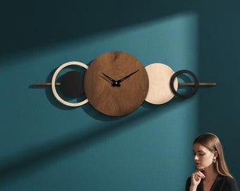 Übergroße Wanduhr, Mid Century Uhr, Holz Wanduhr, Minimalistische Uhr, Geometrische Wanduhr, Wanduhr Dekor, Büro Wanduhr