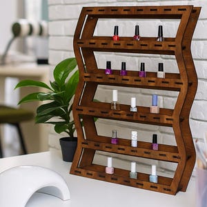 Nail polish rack wall mount, Nail polish shelf organizer, Nail polish bottle holder, Nail polish display shelf, Wooden polish storage stand