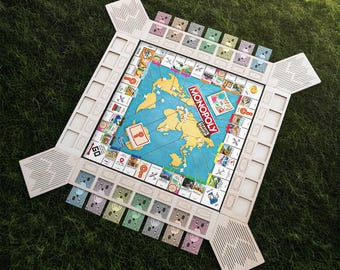 Wood monopoly board game set, Personalized money card holder, Board game storage organizer, Monopoly accessories gift for game night