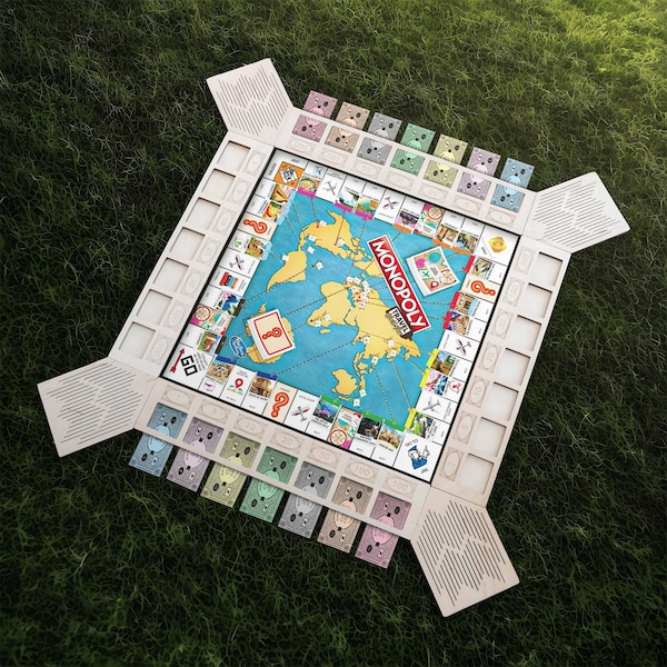 Houten monopolybord, Monopoly-organizer hout, Organizer voor bordspelspelers, Monopoly-opbergdoos, Monopoly-geldhouder, bordspelaccessoires