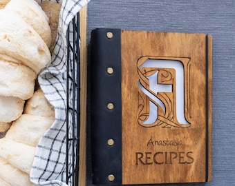 Libro de recetas de madera, Carpeta de recetas personalizada, Organizador de recetas personalizado, Diario de recetas grabado, Carpeta de recetas de madera, Regalo para guardar recetas