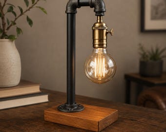 Steampunk-Lampe, Industrielampe aus Rohren, Steampunk-Schreibtischlampe, Edison-Tischlampe, Industrielampe, Rustikale Lampe, Industriebeleuchtung