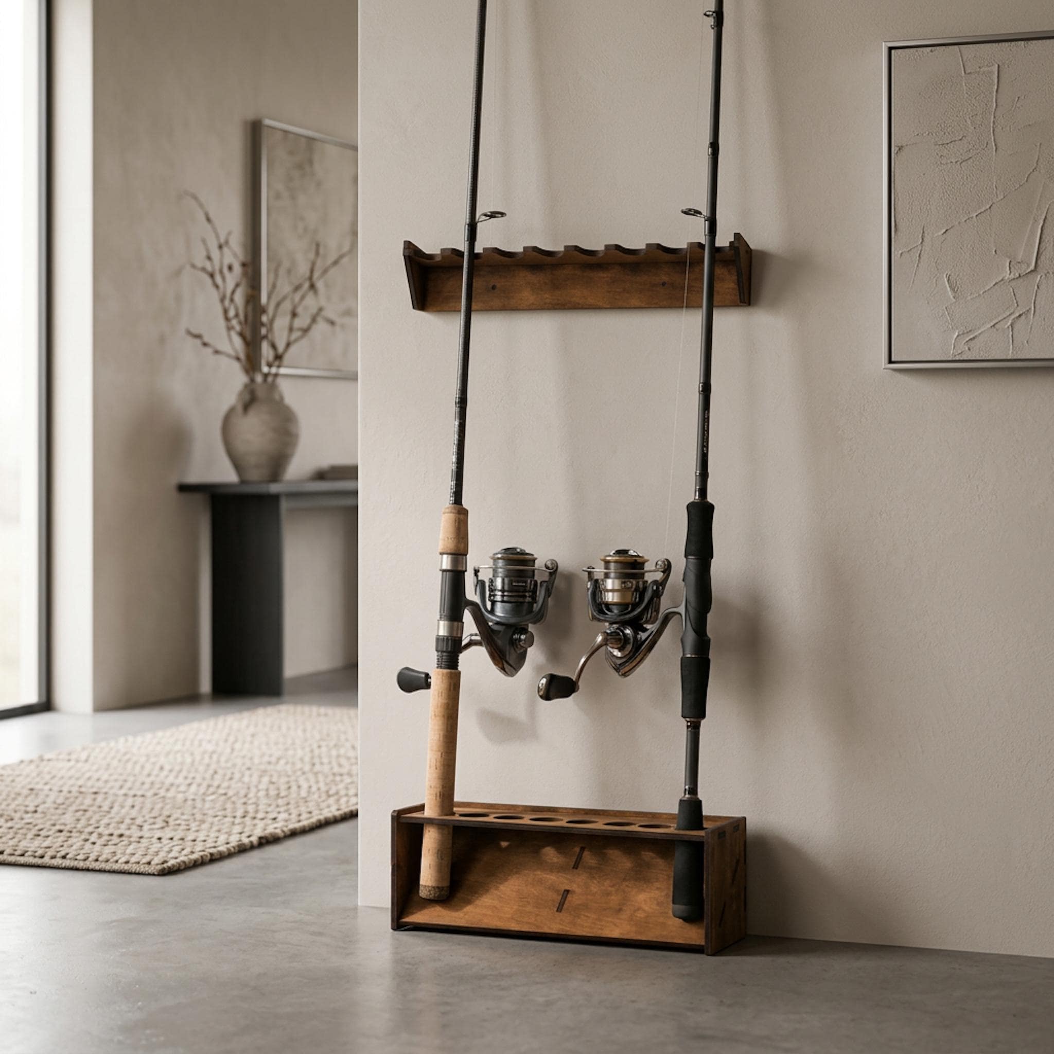 Fishing Rod Holder, Wooden Fishing Rod Rack, Wall Mounted Fishing Pole Stand, Rustic Rod Storage Display, Fly Fishing Gift, Fishing Decor