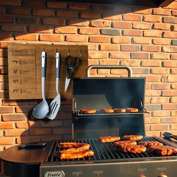 Grill Utensil Holder Wall Mount,BBQ Tool Rack,Barbecue Utensil Organizer,Personalized Grill Sign,BBQ Gift for Him,Wooden Grill Tool Hanger