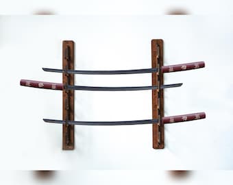 Wooden katana wall holder,Samurai sword display rack,Custom saber stand, Sword wall mount,Katana storage rack,Wall mounted sword organizer