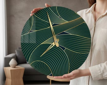 Moderne Wanduhr, Luxus Wanduhr, Abstrakte Wanduhr, Acryl Wanduhr, Smaragdgrüne Uhr, Große Wanduhr, Runde Wanduhr