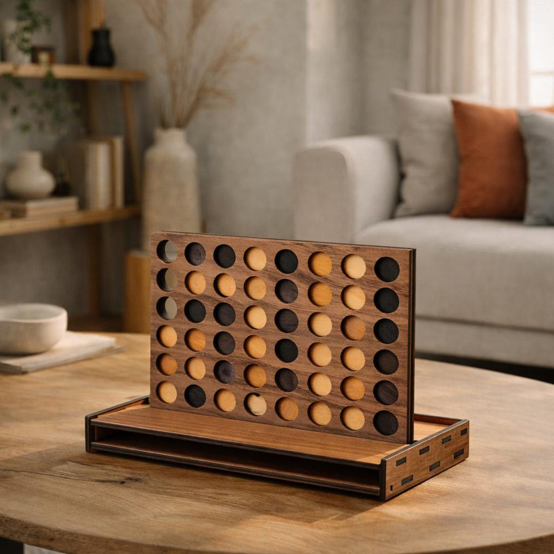 Four in A Row Game, Connect Four Game, Wooden Game Board, Folding ...