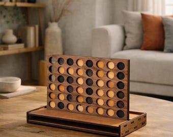 Juego de cuatro en raya, juego de cuatro en raya, tablero de madera, juego de cuatro en raya plegable, tablero de juego personalizado, bandeja para mesa de centro, bandeja para todo.