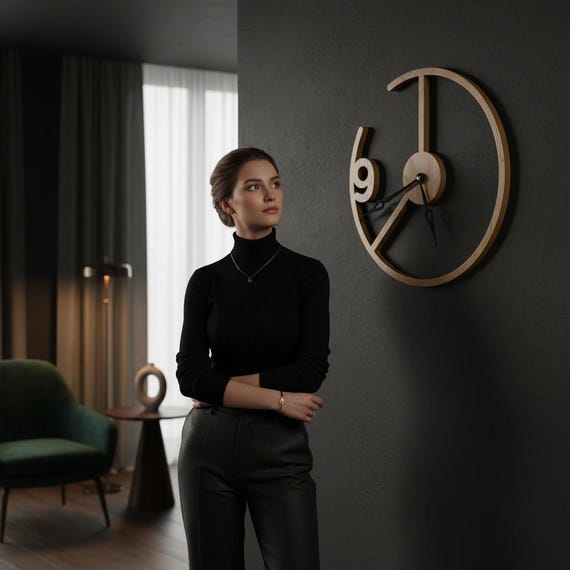 Modern Wall Clock, Large Wooden Wall Clock, Minimalist Wall Clock, Silent Wall Clock, Contemporary Wall Clock Decor,Unique Wall Clock Design