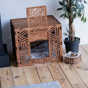 Dog house indoor, Wooden dog crate furniture, Dog kennel crate wood, Pet house furniture, Dog house bed, Wooden cat house, Modern dog house