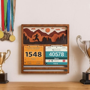 Running medal display hanger, Marathon medal holder rack, Race bib and medal display, Running wall mount, Runner medal hook organizer