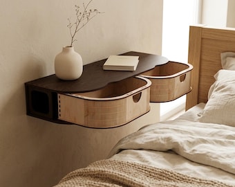 Mesita de noche flotante, estante de pared, mesa auxiliar flotante, estante flotante de madera, mesita de noche pequeña, mesita de noche moderna, estante de cabecera