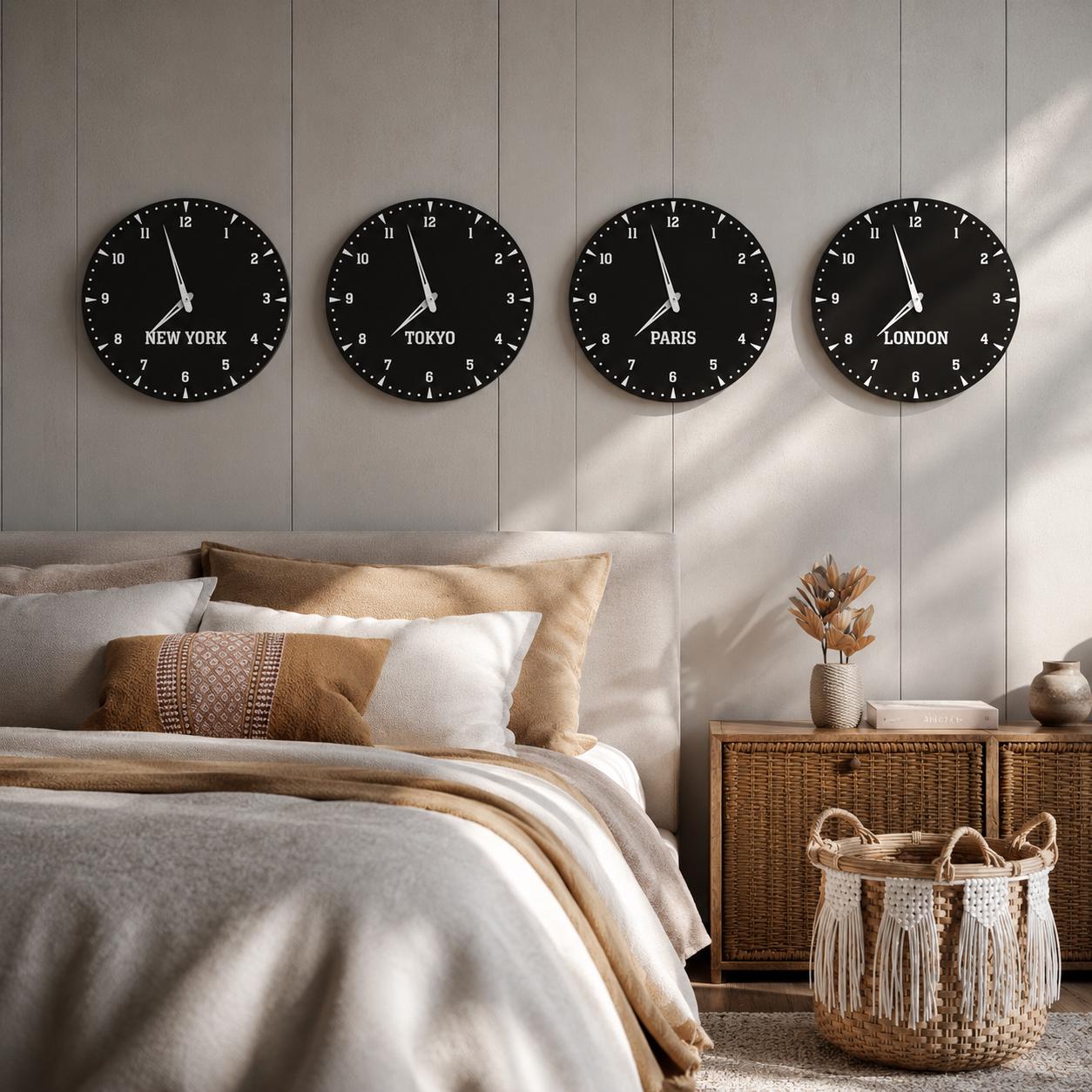 Multiple Time Zone Wall Clocks, World City Clock Set, Travel Theme Wall ...