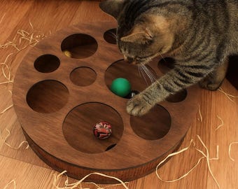 Jouet interactif pour chat, Puzzle pour chats, Jouet en bois pour chat, Jouet d'enrichissement pour chat, Jouet de stimulation mentale pour chat, Planche de jeu pour chat, Jouet intelligent pour chat