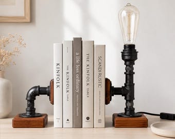 Industrial Bookend Lamp, Steampunk Lamp, Pipe Lamp, Edison Bulb Lamp, Industrial Decor, Reading Lamp, Rustic Lamp, Unique Lighting
