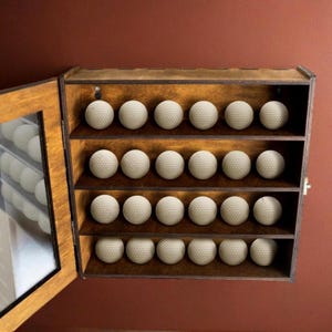 Golf ball display case, Wooden golf ball shelf, Golf ball storage rack, Golf display cabinet, Personalized golf ball holder, Golf lover gift