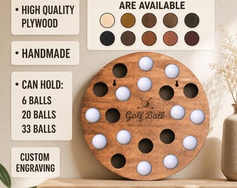 Personalisierter Golfballhalter, Holz Golfball Display, Golfball Wandaufbewahrung, Golf Geschenk für Ihn, Golfball Sammler, Golf Dekor mit Gravur