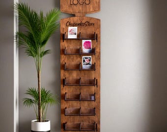 Expositor de pared para pegatinas, expositor de postales personalizado, tarjetero de madera personalizado, estantería para tiendas, expositor de pegatinas