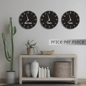 Relojes de pared con múltiples husos horarios, juego de relojes con ciudades del mundo, relojes de pared con temática de viajes, reloj de pared personalizado con ciudad, decoración de reloj con husos horarios para oficina