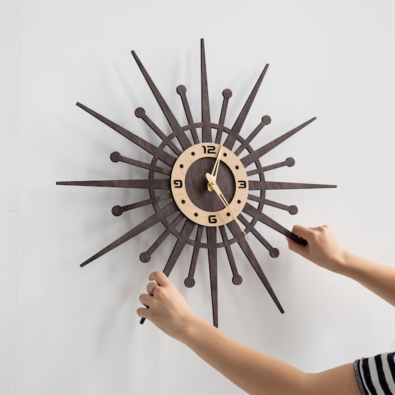 Mid Century Wall Clock, Starburst Wall Clock, Atomic Wall Clock, Retro Wall Clock, Wooden Wall Clock, Boho Wall Clock, Geometric Wall Clock