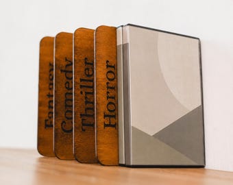 Dvd dividers personalized, Wooden movie dividers for shelf, Custom dvd separators, Movie genre organizer, Bookshelf dividers set