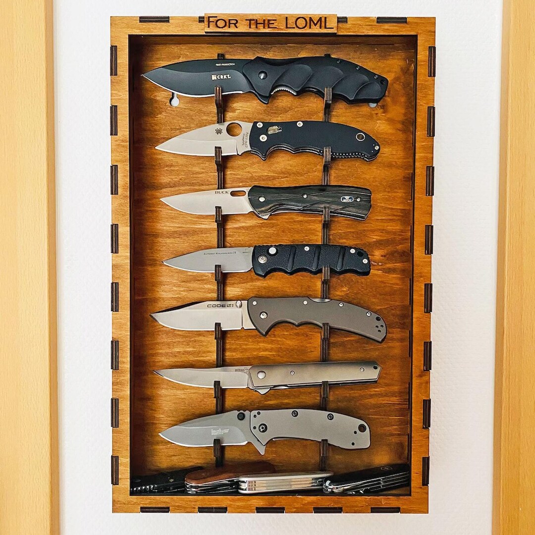 Knife Display Case, Folding Knife Shelf, Pocket Knife Wall Rack, Rustic ...