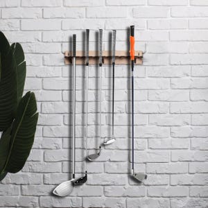 Golf club wall mount rack, Golf club display holder, Golf club storage organizer, Wooden golf club wall hanger, Golf equipment display