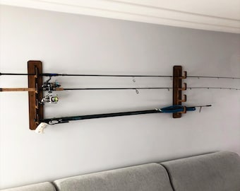 Wooden fishing rod holder, Wall mounted fishing pole rack, Custom rod storage stand, Fishing pole organizer, Fishing rod display rack