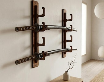 Soporte de pared para katana, soporte para espada samurái, estante de madera para espadas, expositor de pared para espadas, colgador de pared para espadas, soporte para espadas, decoración para cueva de hombre