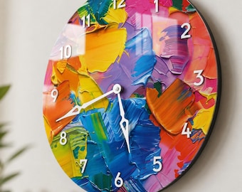 Bunte Wanduhr, Acryl-Wanduhr, Abstrakte Wanduhr, Regenbogen-Wanduhr, Moderne Wanduhr, Geräuschlose Wanduhr, Küchenwanduhr