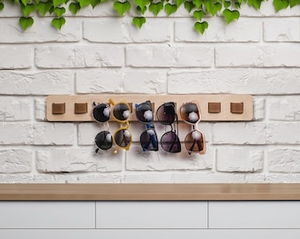 Sunglass Holder for Wall, Wooden Sunglasses Hanger & Organizer, Wall Mounted Eyeglass Display, Wooden Eyewear Rack, Sunglasses Storage