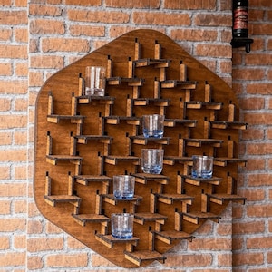 Shot Glass Display Rack, Shot Glass Wall Organizer, Shot Glass Holder for Bar Decor, Wooden Shot Glass Storage Shelf, Shotglass Display Case