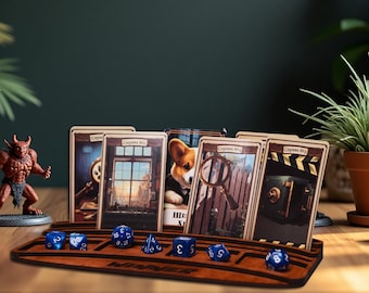 Board game card holder, Personalized wooden board game storage, Wood organizer for board game, Dice tray, Game card stand, Token trays set