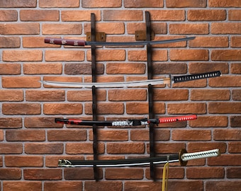 Wooden katana wall holder,Sword display rack,Wooden saber stand,Sword wall hanger,Katana wall mount,Samurai sword holder,Sword storage stand