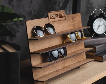Soporte para gafas de sol personalizado, soporte de madera para gafas, expositor de gafas, expositor de gafas de sol, soporte para gafas personalizado, organizador de gafas de sol