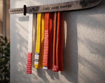 Karate belt holder wood, Martial arts belt display rack, Taekwondo belt display, Personalized martial arts gift, Belt rack for karate belts
