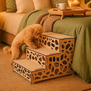 Dog stairs for high beds, Pet steps for small dogs, Puppy stairs for couch, Cat ramp for sofa, Wooden pet steps, Pet stairs for furniture