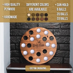 Personalized Golf Ball Holder,Wood Golf Ball Display,Golf Ball Wall Storage,Golf Gift for Him,Golf Ball Collector,Custom Engraved Golf Decor