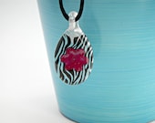 Zebra Stripes & Copper Flower Fused Glass Pendant