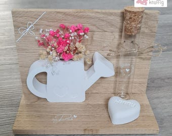 Gießkanne Geldgeschenk mit Trockenblumen & Reagenzglas | Wunscherfüller zum Geburtstag für Freundin