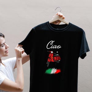 Ciao Vespa T-Shirt - Italian Scooter Shirt, Retro Italy Tee, Unisex Gift, Vintage Vespa Shirt, Italy Heritage Gift, Italian Flag Shirt