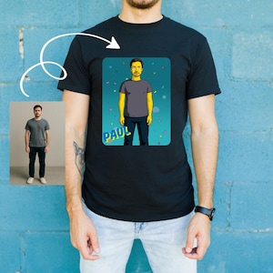 Camiseta estilo retrato dos Simpsons - Camiseta personalizada com desenho animado da sua foto - Ideia de presente exclusiva, camiseta personalizada dos Simpsons