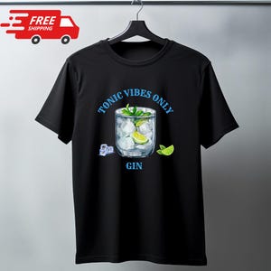 T-shirt Gin Tonic, chemise cocktail, | T-shirt drôle de boisson d&#39;été | Cadeau pour les amateurs de gin | Cadeau idéal pour barista, t-shirt imprimé citron, cadeau pour barman