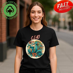 Ciao Vespa T-Shirt - Retro Italian Scooter Shirt - Floral Mod Design Tee - Vintage Gift for Italy Lovers & Vespa Fans Gift Idea