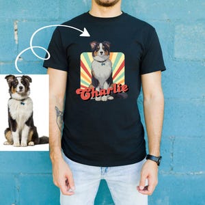 Custom Vintage Pet Unisex T-shirt, Pet Photo + Name Custom Personalized Dog, Custom Cartoon Pet Portrait T-Shirt, 90's Dog Owner Shirt