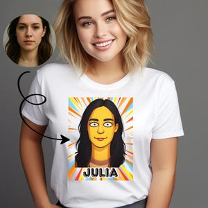 Camiseta dos Simpsons, camiseta personalizada com desenho da sua foto, camiseta estilo Simpsons com retrato - ideia de presente única, presente de aniversário personalizado